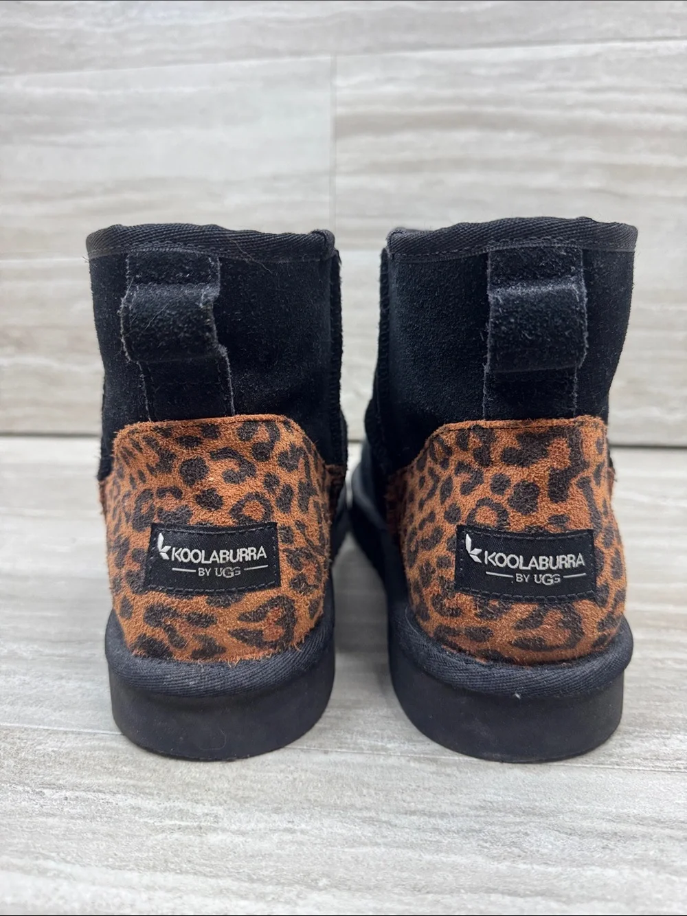 Koolaburra by Ugg Mini II Black Suede Ankle Boot with Leopard Size 8